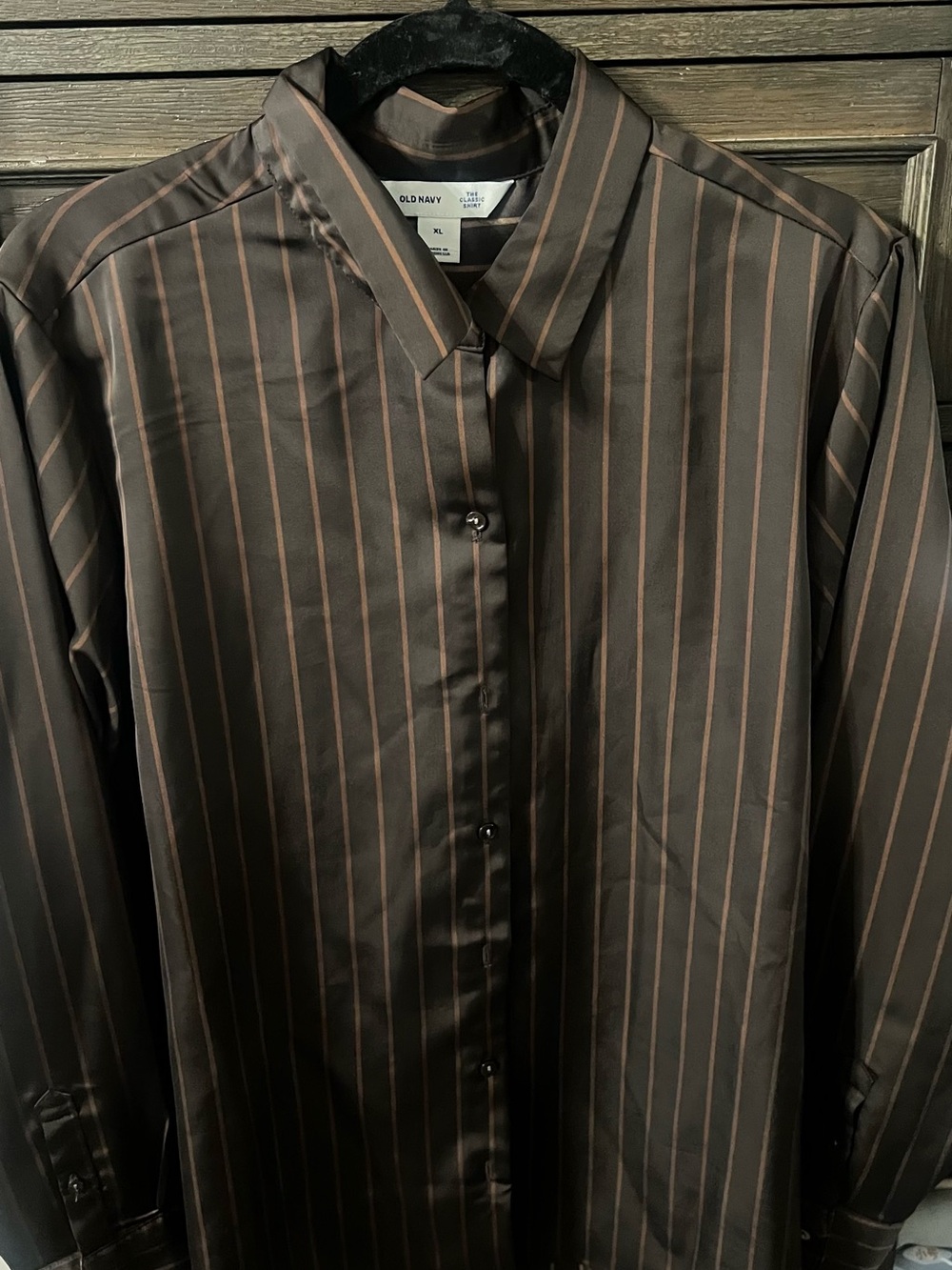 Old Navy Brown Button-Down Shirt with Tan Stripes